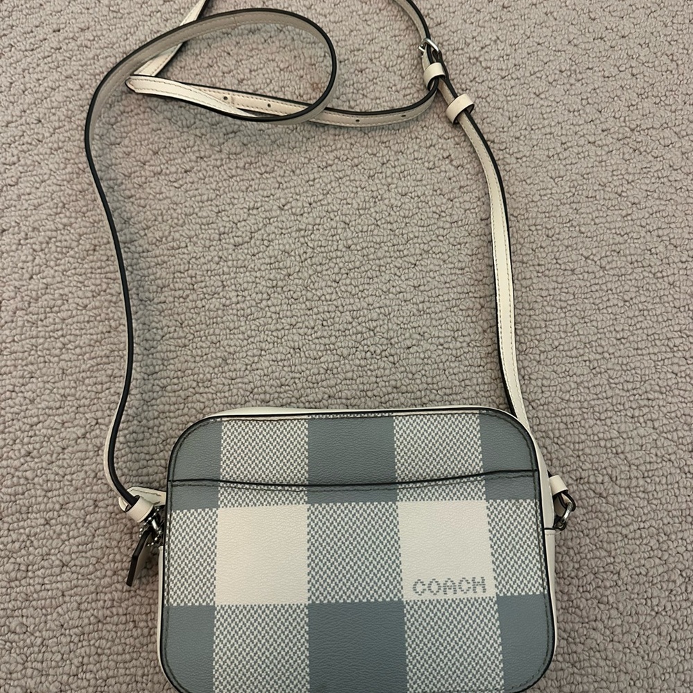 Coach Checkered Crossbody Bag in Gray and Cream